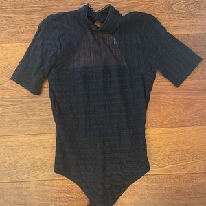 Abercrombie lace open back bodysuit navy NWT M